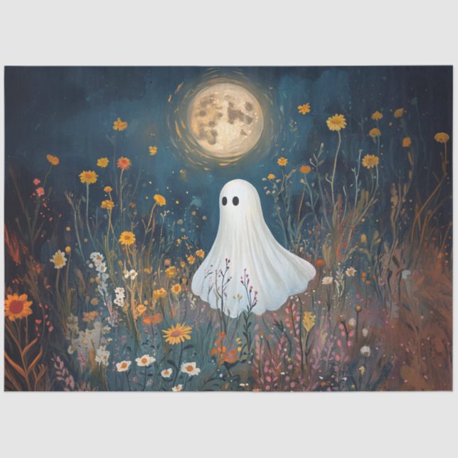 Moonlit Ghost in Wildblumen Dekoupage Seidenpapier (Vorderseite)