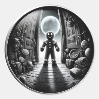 Moonlit Gingerbread Besucher vor der Tür | Fisheye Runder Aufkleber