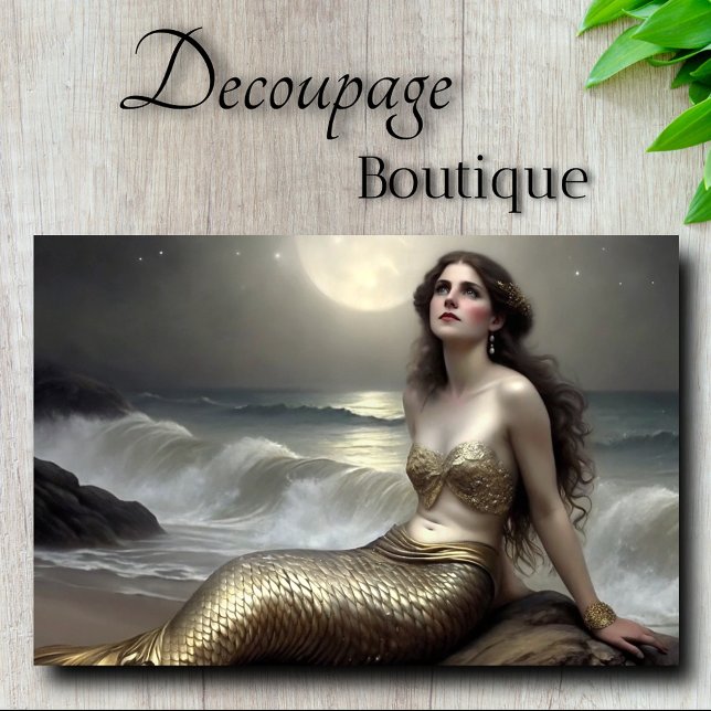 Moonlit Gold Meerjungfrau Blick Dekoupage Seidenpapier (Moonlit Gold mermaid Gaze Decoupage Tissue Paper)