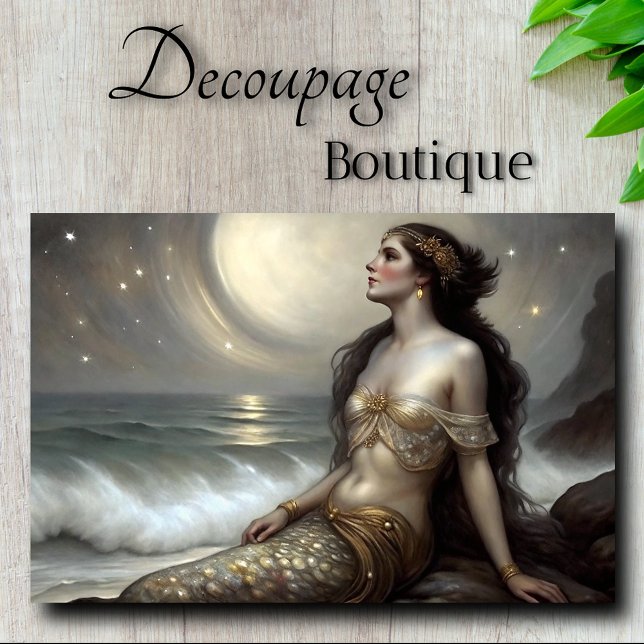 Moonlit Gold Mermaid Fantasy Decoupage Seidenpapier (Moonlit Gold Mermaid Fantasy Decoupage Tissue Paper)