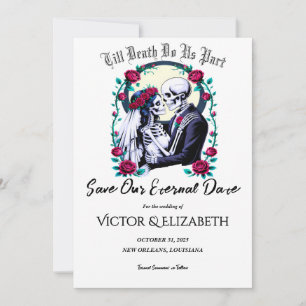 Moonlit Gothic Skeleton & Rose Hochzeit Save The Date