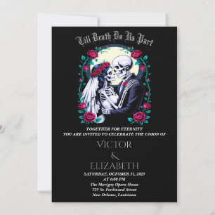 Moonlit Gothic Till Death Skeleton Rose Hochzeit Einladung