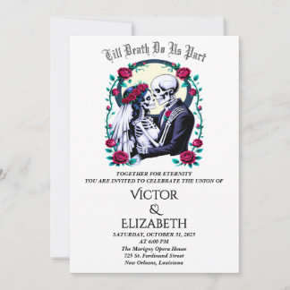 Moonlit Gothic Till Death Skeleton Rose Hochzeit Einladung