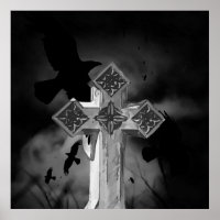 Moonlit GraveYard Gothic Cross mit Krähen