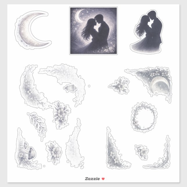 Moonlit Grove Celestial Woodland Wedding Aufkleber (Blatt)