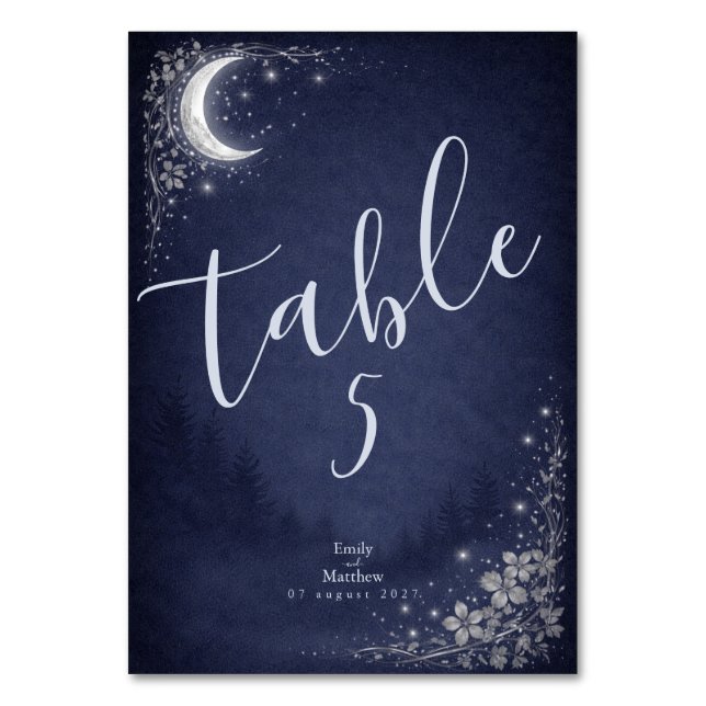 Moonlit Grove Celestial Woodland Wedding Tischnummer (Vorderseite)