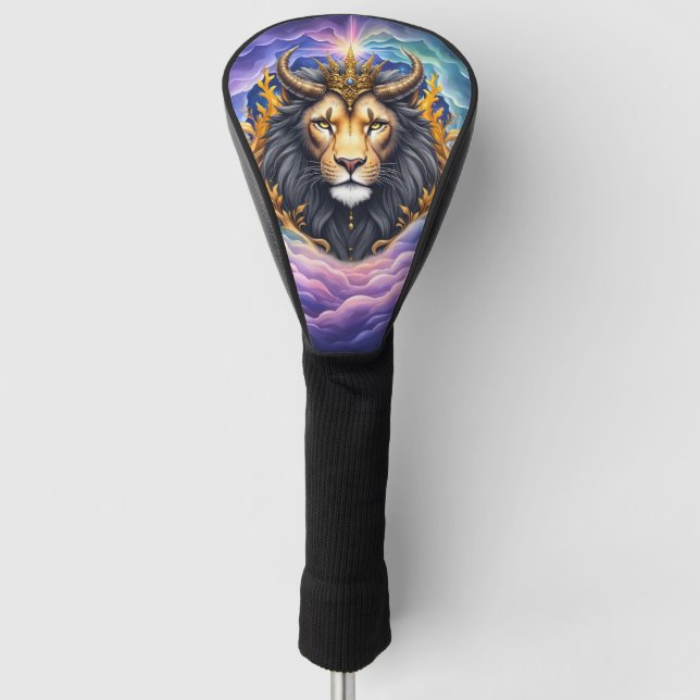 Moonlit Guardians – Cosmic lion. Golf Headcover (Vorderseite)