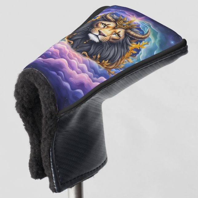 Moonlit Guardians – Cosmic lion. Golf Headcover (3/4 Vorderseite)