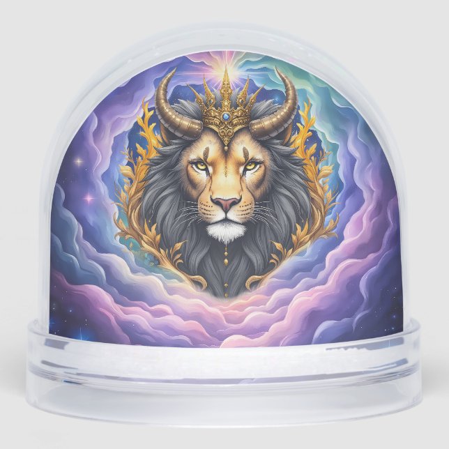 Moonlit Guardians – Cosmic lion. Schneekugeln (Vorderseite)