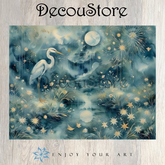 Moonlit Heron – Dreamy Nature Scene Decoupage Seidenpapier (Von Creator hochgeladen)