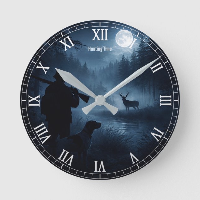 Moonlit hunt in the mist runde wanduhr (Vorderseite)