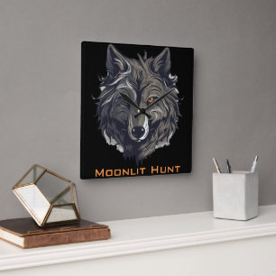 Moonlit Hunt Quadratische Wanduhr