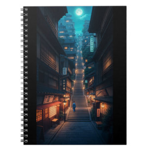 Moonlit Japanese Street Notizblock