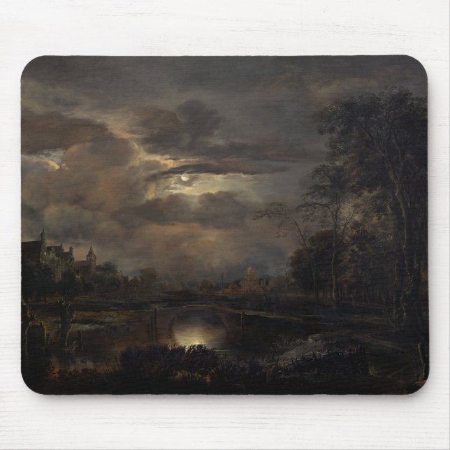 Moonlit Landschaft mit Brücke Mousepad (Vorne)