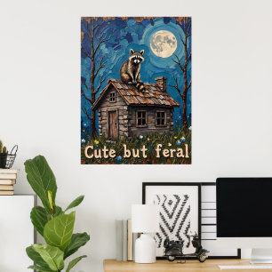 Moonlit Lookout: Raccoon auf dem Dach der Kabine Poster