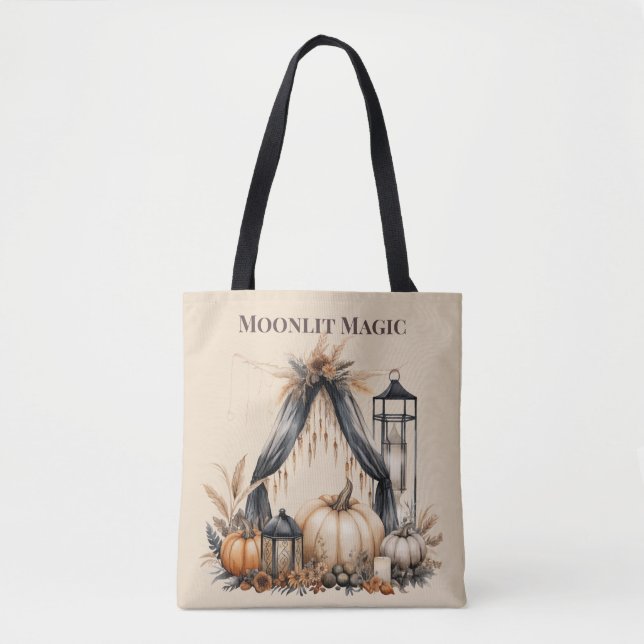 Moonlit Magic Boho Skull & Pumpkin - Herbsthexe Tasche (Vorderseite)