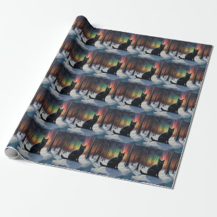 Moonlit Magic: Eine schwarze Katze im Schneewald Geschenkpapier