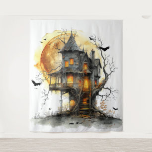 Moonlit Manor Halloween Wandteppich