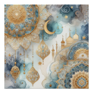 Moonlit Moschee Ruhe für Ramadan Poster