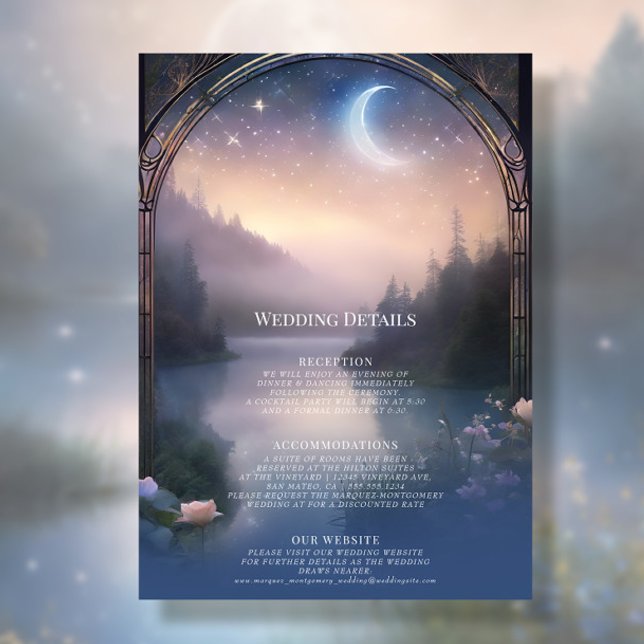 Moonlit Mountain Forest Lake Stars Details Hochzei Einladung (Von Creator hochgeladen)