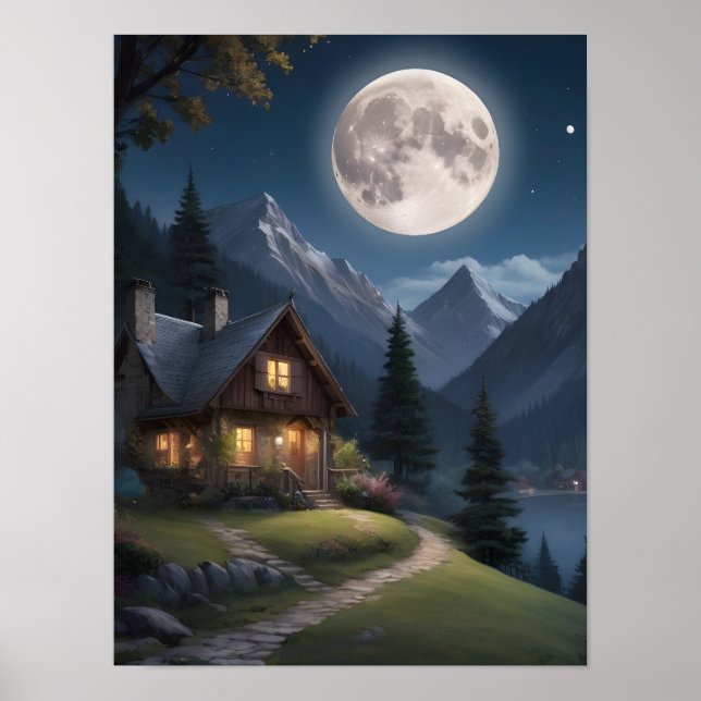Moonlit Mountain Retreat Poster (Vorne)