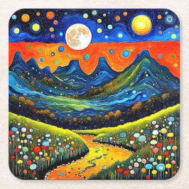 Moonlit Mountain Wiese 5 Rechteckiger Pappuntersetzer