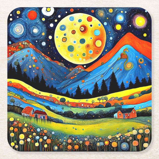 Moonlit Mountain Wiese 6 Rechteckiger Pappuntersetzer (Vorderseite)