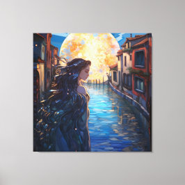 Moonlit Muse in Venice – Fantasy Canvas Wall Art Leinwanddruck