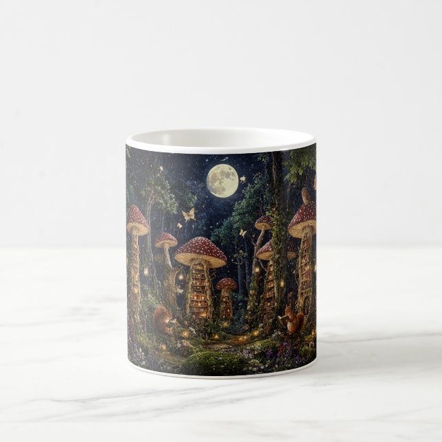 Moonlit Mushroom Library Fantasy Art Kaffeetasse (Mittel)