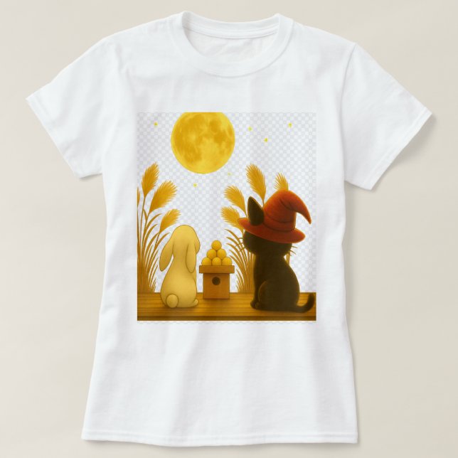 Moonlit Night with Emi the Black Cat T-Shirt (Design vorne)