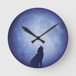 Moonlit Nights II Wall Clock (Full Moon with Wolf) Runde Wanduhr
