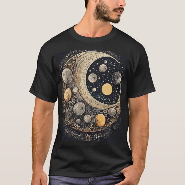 Moonlit Odyssey: Abstrakte Kunst am Lunar T-Shirt (Vorderseite)