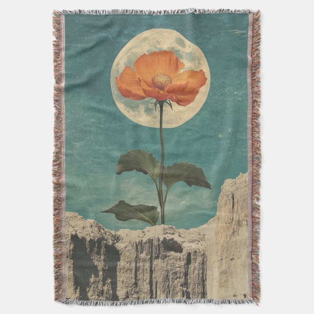 Moonlit Orange Bloom - Vintag Boho Charm Decke (Vorderseite Vertikal)