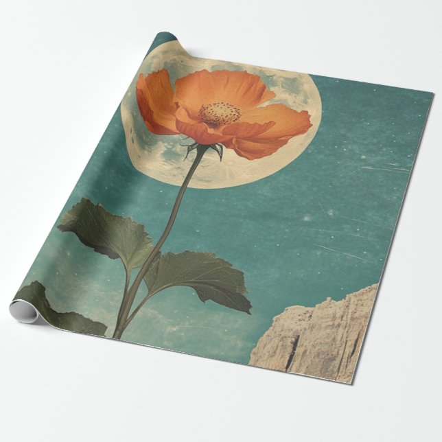Moonlit Orange Bloom - Vintag Boho Charm Geschenkpapier (Ungerollt)