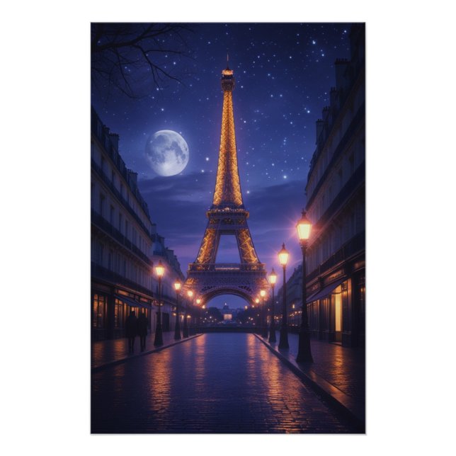 Moonlit Paris – Romantic Eiffel Tower Night Poster (Vorderseite)