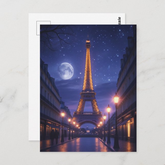 Moonlit Paris – Romantic Eiffel Tower Night Postkarte (Vorne/Hinten)