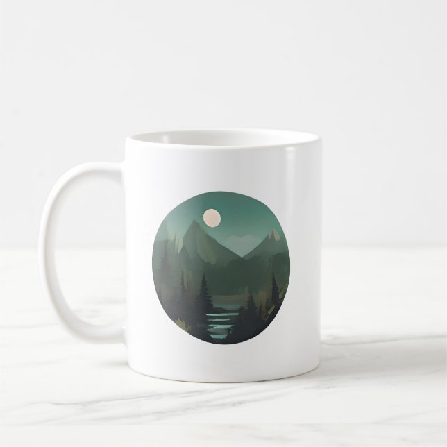 Moonlit Peaks: Eine nächtliche Wildnis-Szene Kaffeetasse (Links)