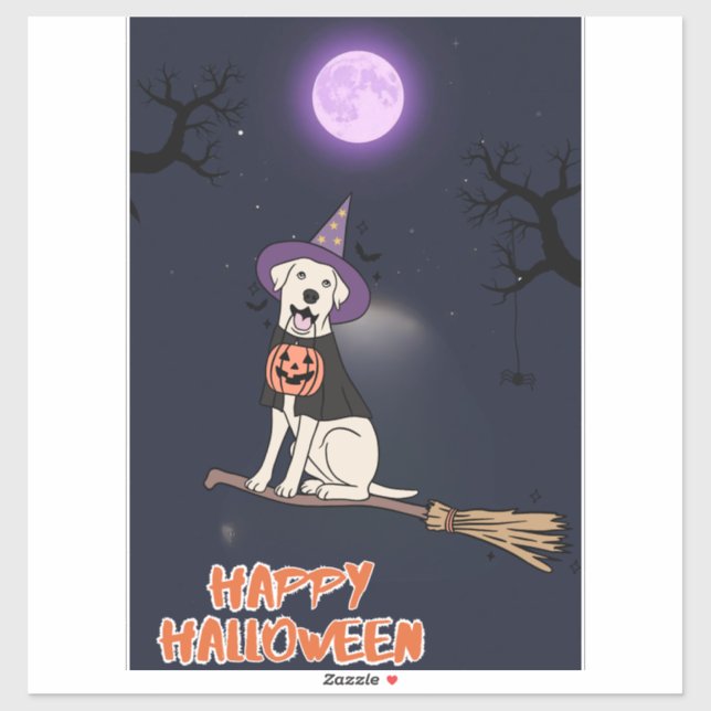 Moonlit Pup – Halloween Dog in Witch Hat Aufkleber (Blatt)