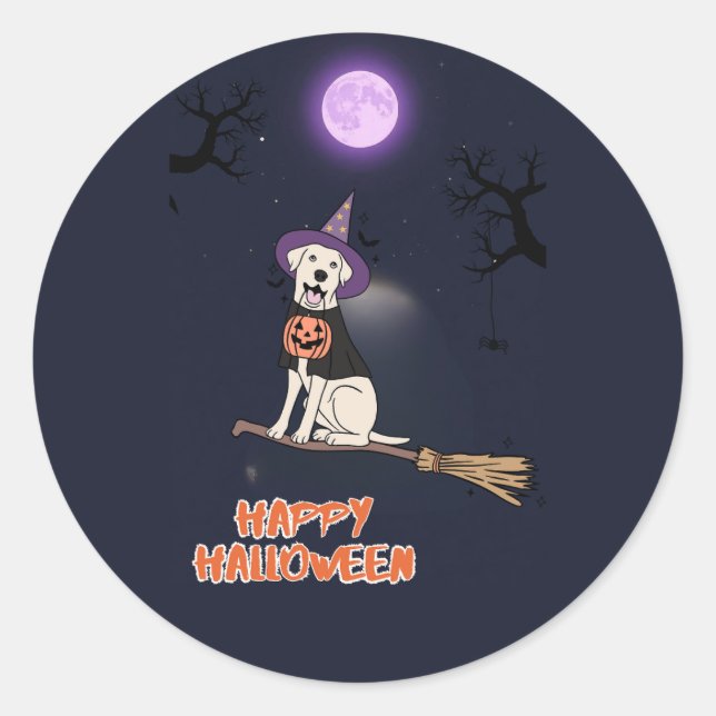 Moonlit Pup – Halloween Dog in Witch Hat Runder Aufkleber (Vorderseite)