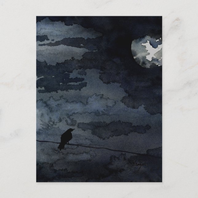 Moonlit Raven - Kunst am Mond Postkarte (Vorderseite)