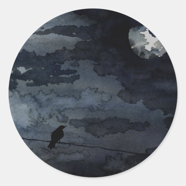 Moonlit Raven - Kunst am Mond Runder Aufkleber (Vorderseite)