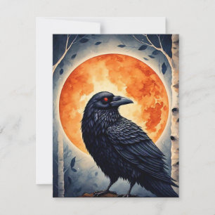 Moonlit Raven on Birch Tree Mitteilungskarte
