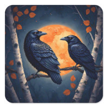 Moonlit Ravens auf Birkenbäumen