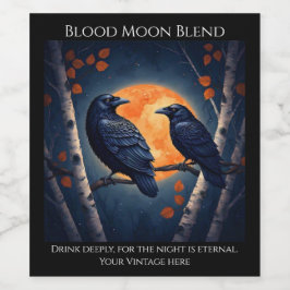 Moonlit Ravens auf Birkenbäumen Weinetikett