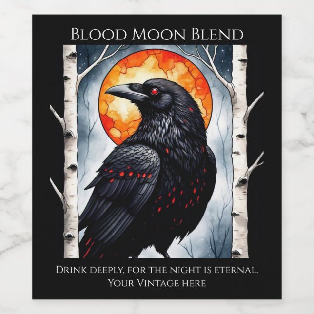 Moonlit Ravens auf Birkenbäumen Weinetikett (Einzelnes Label)