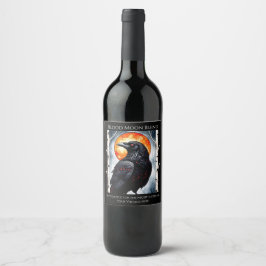 Moonlit Ravens auf Birkenbäumen Weinetikett