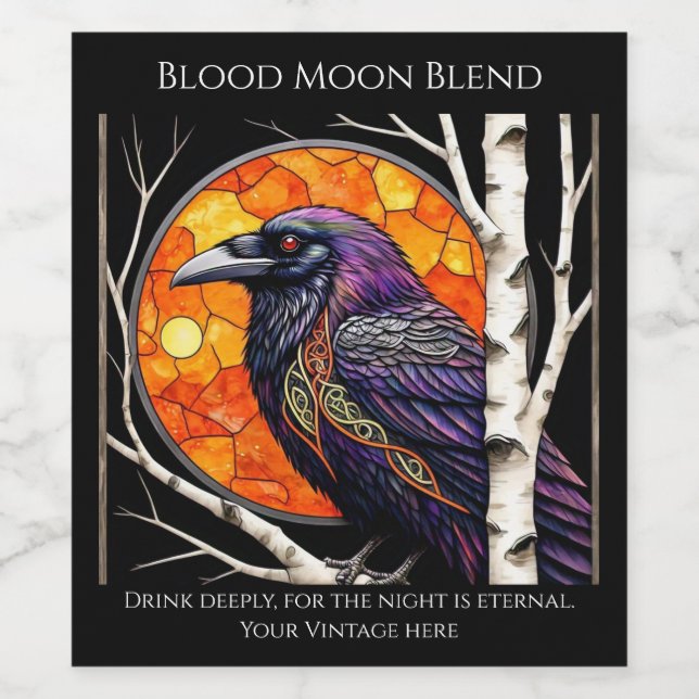 Moonlit Ravens auf Birkenbäumen Weinetikett (Einzelnes Label)