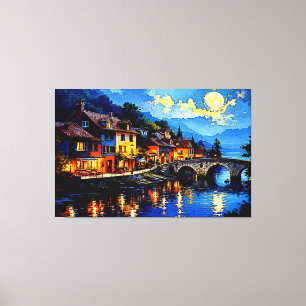 Moonlit Riverside Village Leinwanddruck