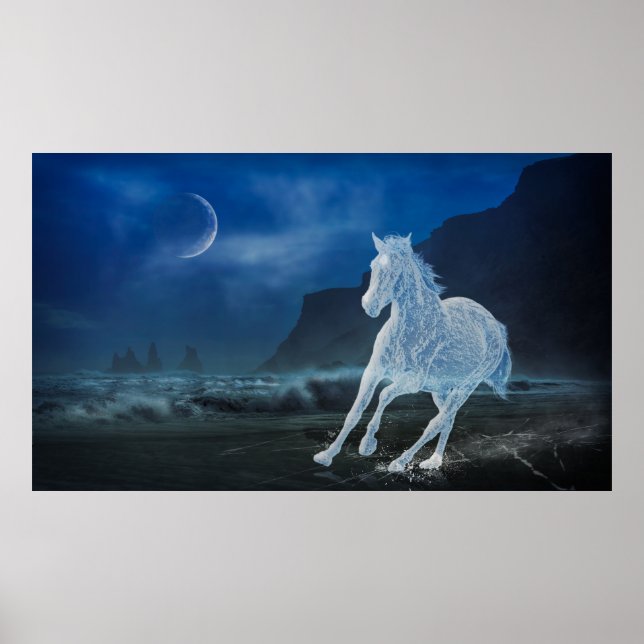 Moonlit Running Horse Ghost Print Poster Artwork (Vorne)