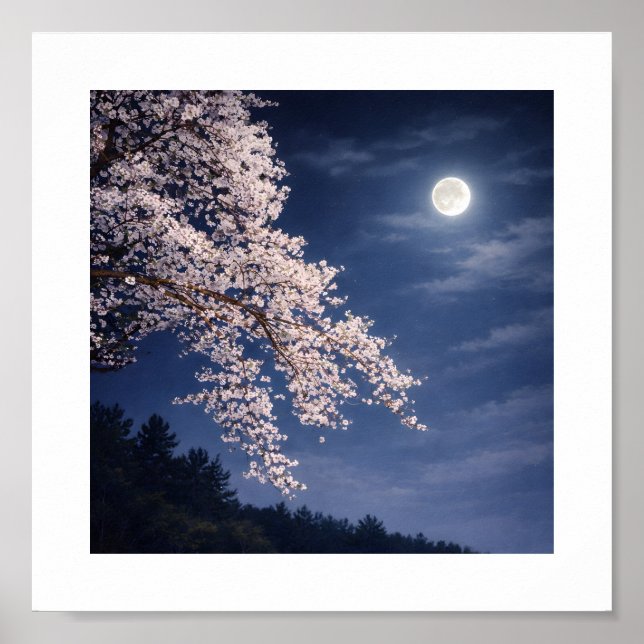 Moonlit Sakura – Cherry Blossoms Under a Full Moon Poster (Vorne)